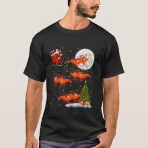 Xmas Tree Lights Funny Santa Riding Shrimp Christm T-Shirt