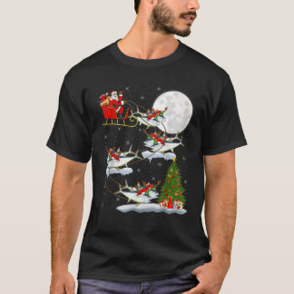 Xmas Tree Lights Funny Santa Riding Tuna Fish Chri T-Shirt