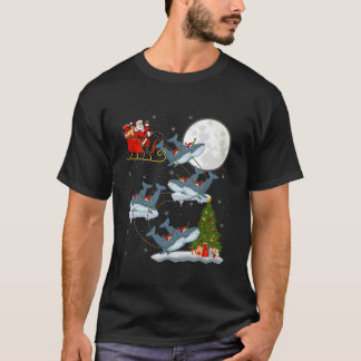 Xmas Tree Lights Funny Santa Riding Whale Christma T-Shirt