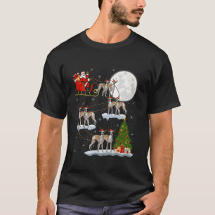 Xmas Tree Lights Funny Santa Riding Whippet Dog Ch T-Shirt