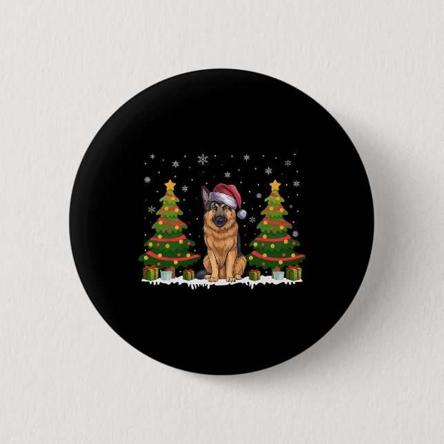 Xmas Tree Lights German Shepherd Dog Santa Christm Button (Front)