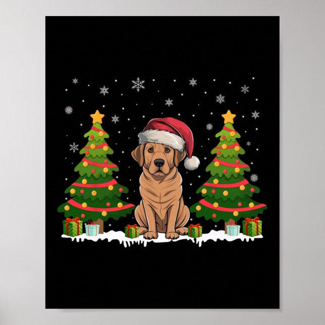 Xmas Tree Lights Labrador Dog Santa Hat Christmas  Poster (Front)