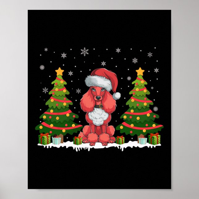 Xmas Tree Lights Poodle Dog Santa Hat Christmas Sw Poster (Front)