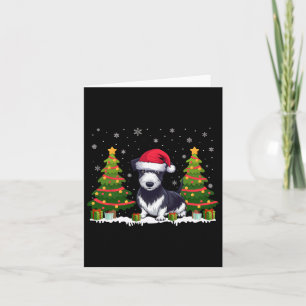 Xmas Tree Lights Rat Terrier Dog Santa Hat Christm Card