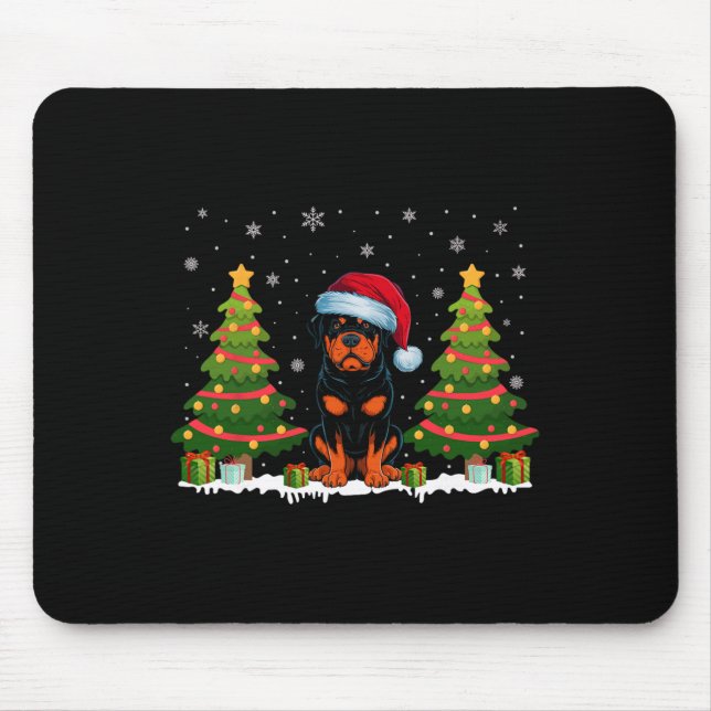 Xmas Tree Lights Rottweiler Dog Santa Hat Christma Mouse Pad (Front)