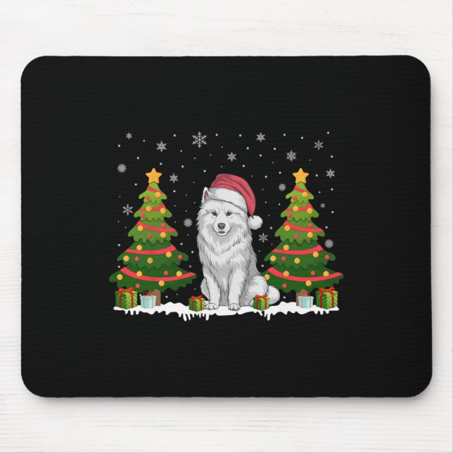 Xmas Tree Lights Samoyed Dog Santa Hat Christmas S Mouse Pad (Front)