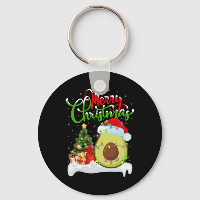 Xmas Tree Lights Santa Hat Avocado Fruit Christmas Keychain (Front)