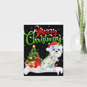 Xmas Tree Lights Santa Hat Maltese Dog Christmas T Card