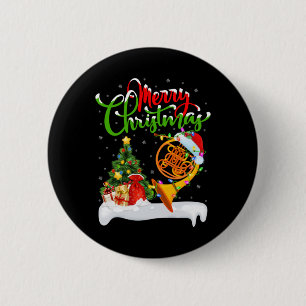 Xmas Tree Lights Santa Hat Musical French Horn Chr Button
