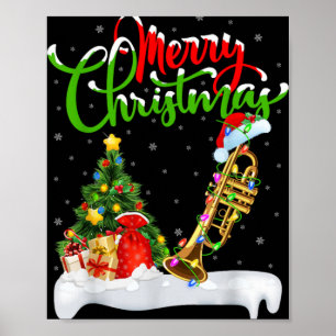 Xmas Tree Lights Santa Hat Musical Trumpet Christm Poster
