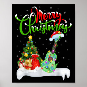 Xmas Tree Lights Santa Hat Musical Ukulele Guitar Poster