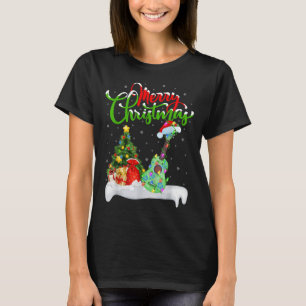 Xmas Tree Lights Santa Hat Musical Ukulele Guitar T-Shirt