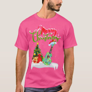 Xmas Tree Lights Santa Hat Musical Ukulele Guitar T-Shirt