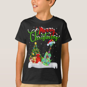 Xmas Tree Lights Santa Hat Musical Ukulele Guitar T-Shirt