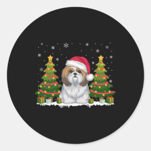 Xmas Tree Lights Shih Tzu Dog Santa Hat Christmas  Classic Round Sticker