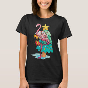 Xmas Tree Lights Tropical Flamingo Animal Christma T-Shirt