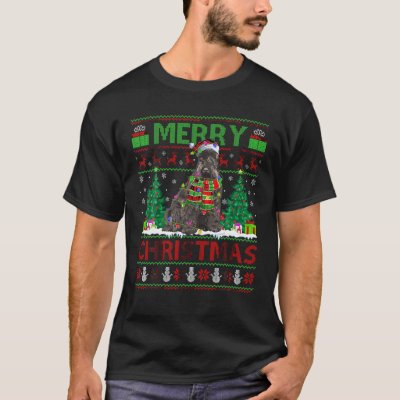 Xmas Tree Lights Ugly Santa Schnauzer Dog Christma T-Shirt