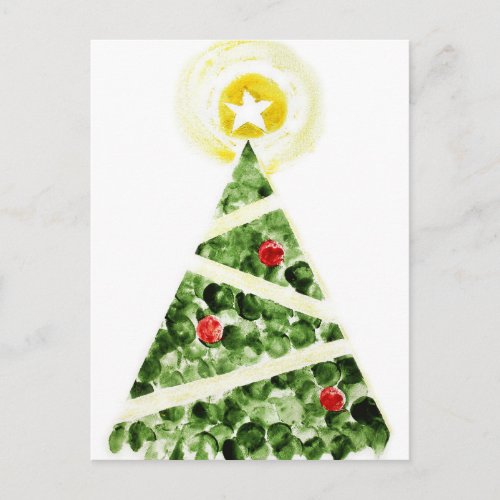 Xmas tree painted with fingers holiday postcard