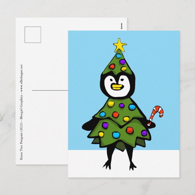 Xmas Tree Penguin Holiday Postcard (Front/Back)