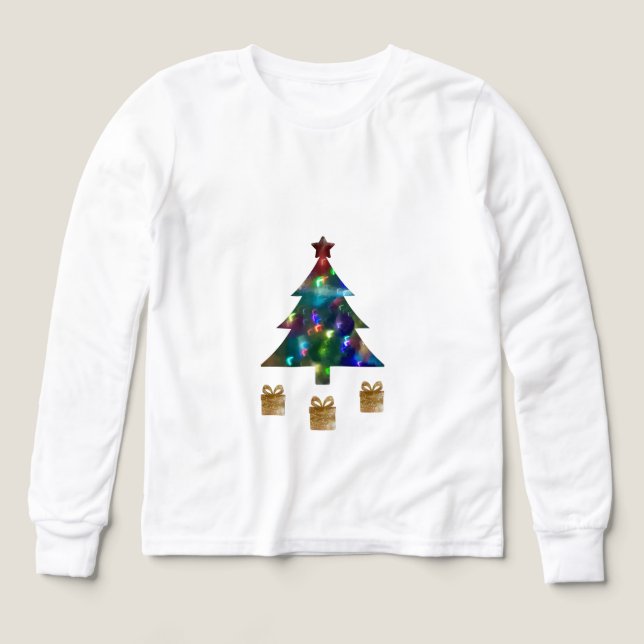 Xmas Tree & Presents Kids Long Sleeve Shirt (Design Front)