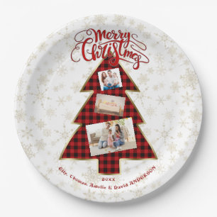 Xmas Tree Red Buffalo Gold Merry Christmas Photo Paper Plates