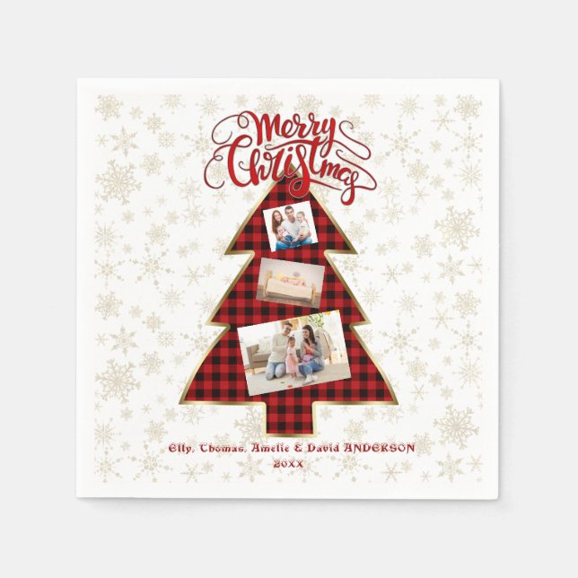 Xmas Tree Red Buffalo Gold Photo Merry Christmas Napkins (Front)