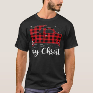 Xmas Tree Red Buffalo Plaid Red Truck Merry Christ T-Shirt