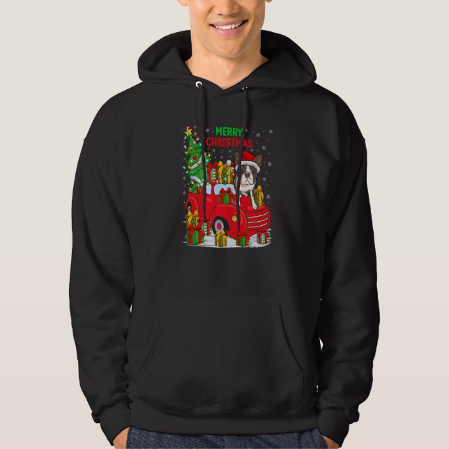 Xmas Tree Red Truck Lighting Boston Terrier Dog Ch Hoodie (Front)