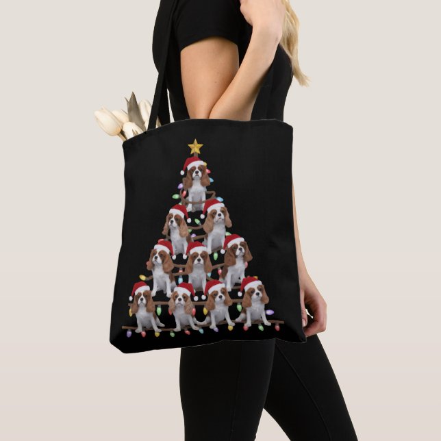 Xmas Tree Santa Cavalier King Charles Spaniel Dog  Tote Bag (Close Up)
