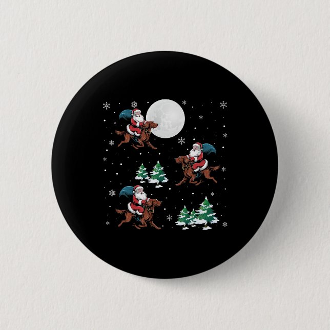 Xmas Tree Santa Riding Irish Setter Dog Funny Chri Button (Front)
