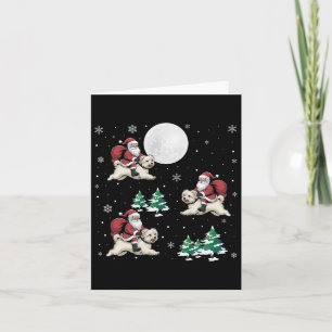 Xmas Tree Santa Riding Maltese Dog Funny Christmas Card