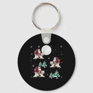 Xmas Tree Santa Riding Maltese Dog Funny Christmas Keychain