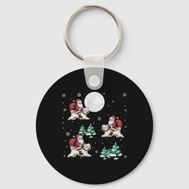 Xmas Tree Santa Riding Maltese Dog Funny Christmas Keychain (Front)