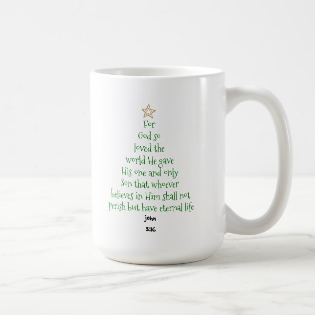 Xmas Tree Scripture Verse (John 3:16) Coffee Mug (Right)