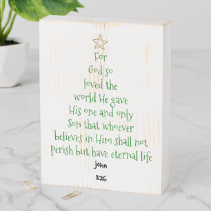 Xmas Tree Scripture Verse (John 3:16) Wooden Box Sign