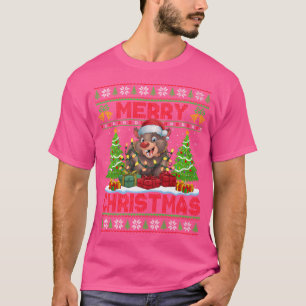 Xmas Tree Ugly Santa Hat Wombat Christmas T-Shirt