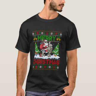 Xmas Tree Ugly Santa Riding Standard Poodle Dog Ch T-Shirt