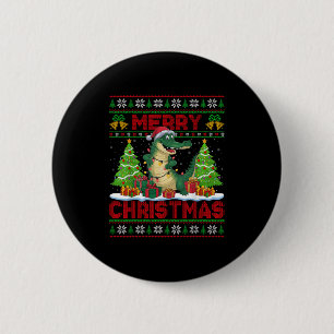 Xmas Tree Ugly Style Santa Hat Alligator Christmas Button