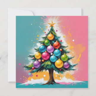 Xmas Tree with Colorful Shiny Ornaments Holiday Card