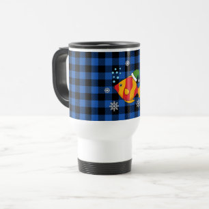 Xmas Tropical Fish Cartoon on Blue Buffalo Pattern Travel Mug