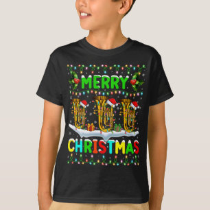 Xmas Tuba Lighting Santa Hat Merry Christmas Tuba T-Shirt