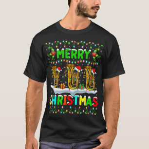 Xmas Tuba Lighting Santa Hat Merry Christmas Tuba T-Shirt