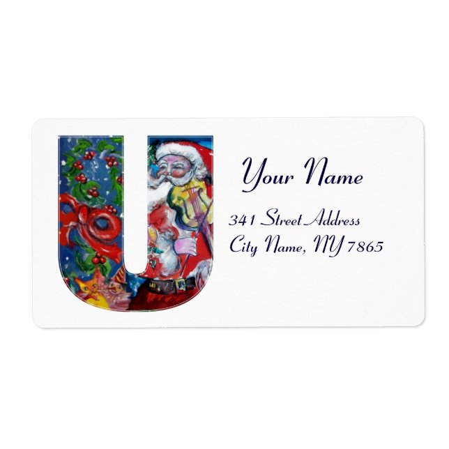XMAS U LETTER /SANTA  CLAUS WITH VIOLIN MONOGRAM LABEL (Front)