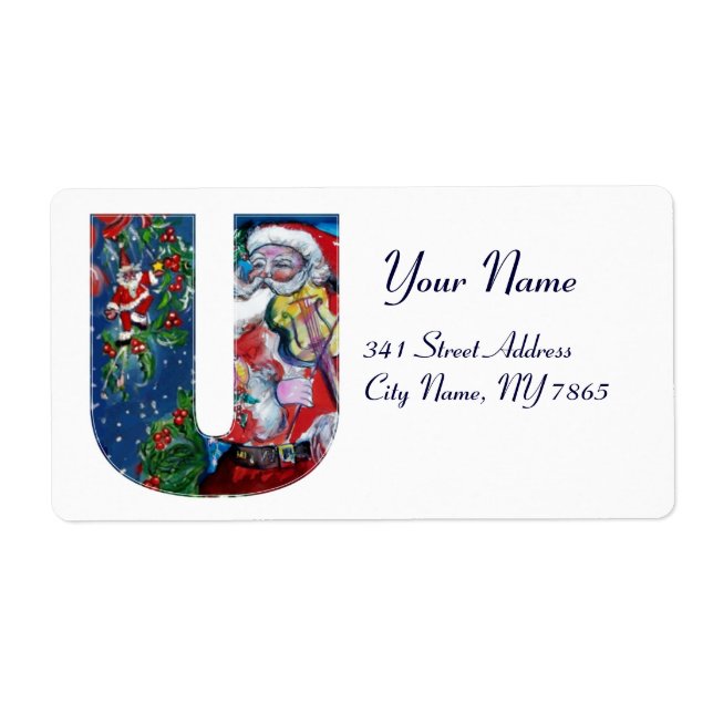 XMAS U LETTER /SANTA  CLAUS WITH VIOLIN MONOGRAM LABEL (Front)