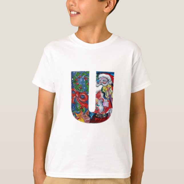 XMAS U LETTER /SANTA  CLAUS WITH VIOLIN MONOGRAM T-Shirt (Front)