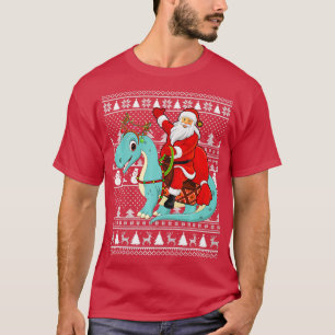 Xmas Ugly Santa Riding Brontosaurus Dinosaur Chris T-Shirt