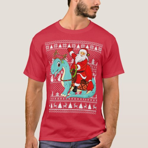 Xmas Ugly Santa Riding Brontosaurus Dinosaur Chris T_Shirt