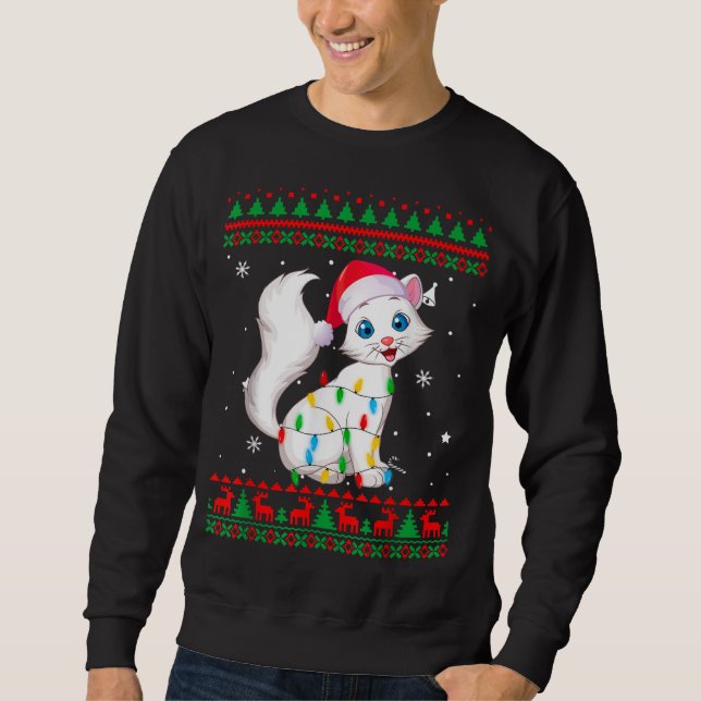 Xmas Ugly Sweater Christmas Lights Cat Kitten Love (Front)