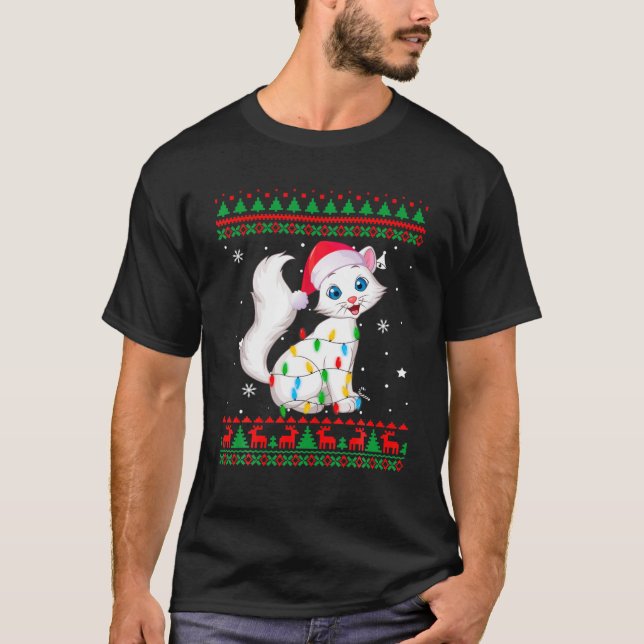 Xmas Ugly Sweater Christmas Lights Cat Kitten Love (Front)