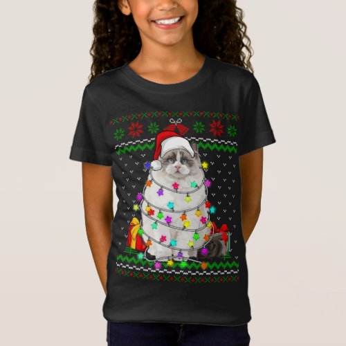 Xmas Ugly Sweater Christmas Lights Cat Kitten Love